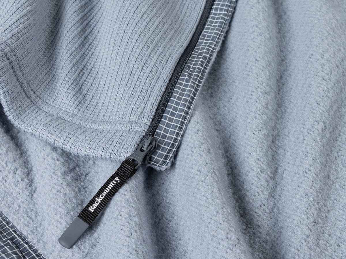 External and internal fabric detail with zipper pull.