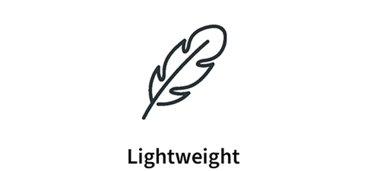 Icon graphic for lightweight fabric showing a feather. 