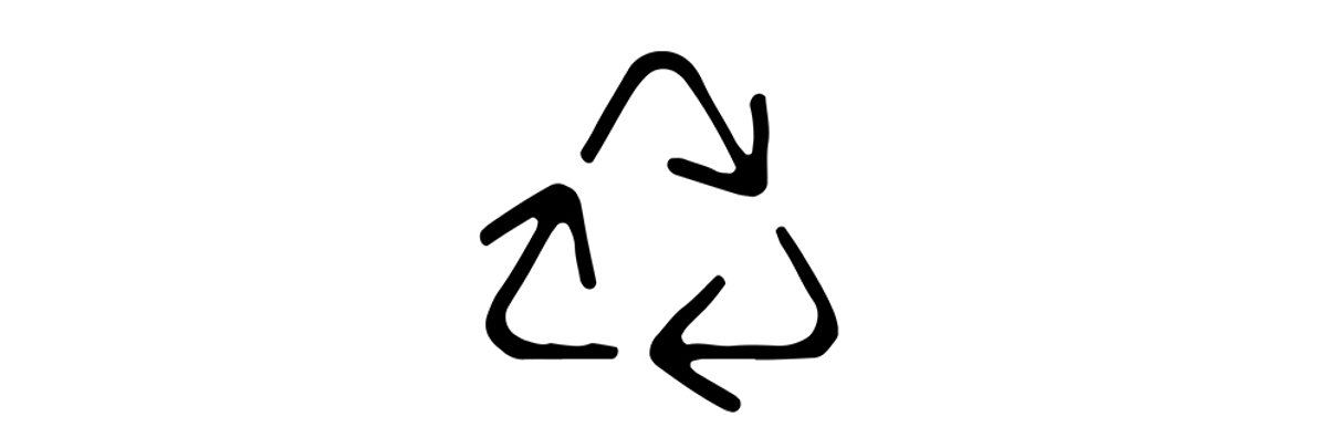 Recycling symbol with three curved arrows forming a triangle, representing sustainability and environmental responsibility for eco-conscious outdoor gear consumers.