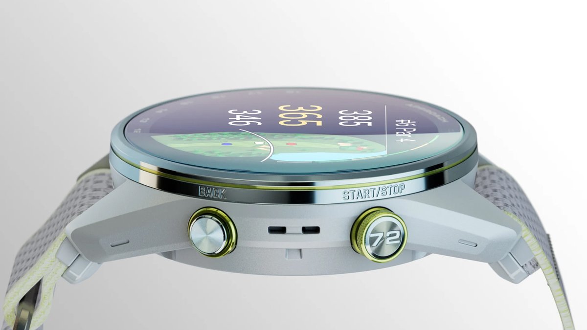 A closeup side profile of the Garmin Approach S72 Sport Watch.
