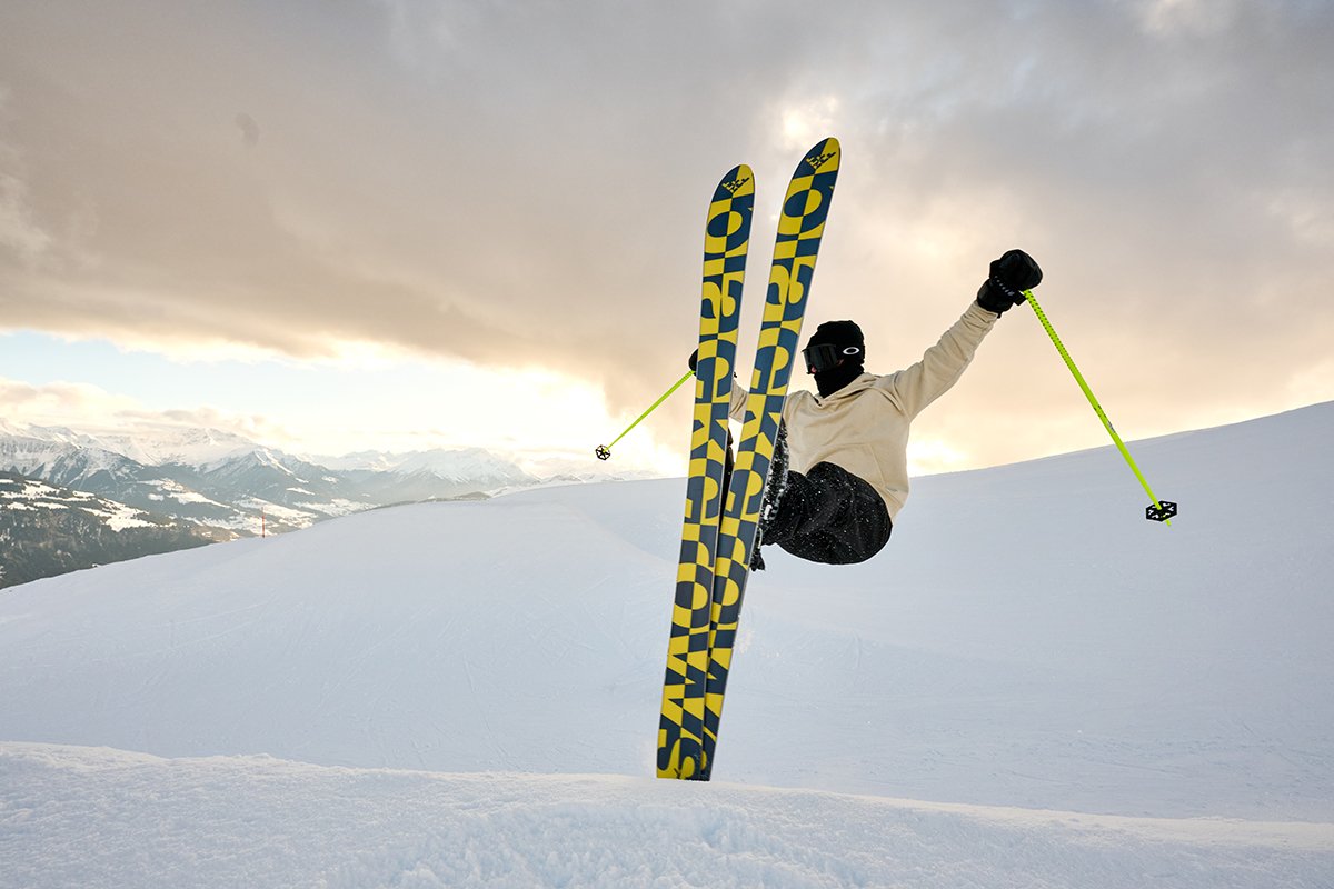 Skier getting vertical at dawn