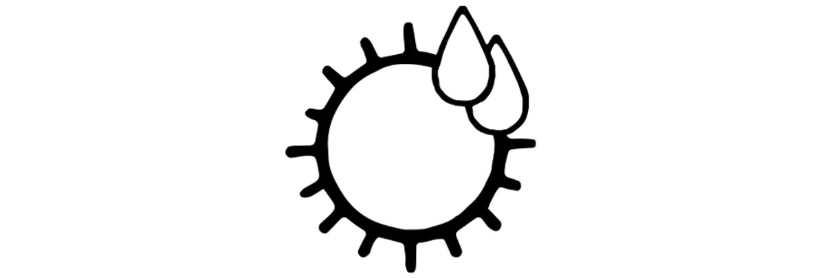 A sun with two water droplets dripping from it