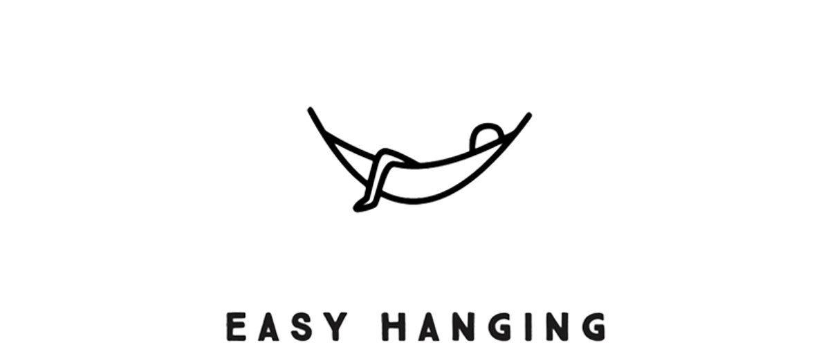 Graphic icon showing hanging hammock with text that says"Easy hanging".