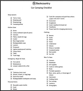Car Camping Essential Packing List
