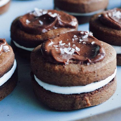 Malted Chocolate Marshmallow Sandwich Cookies
